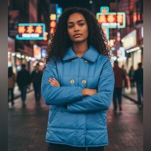 Paul Frank Julius Blue Puffer Jacket Size M Y2K Cute Retro Coat